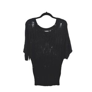 Express Sweater Womens XS Black Pointelle Knit Rayon Dolman Sleeve Scoop Neck